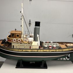 Vintage 36” ANTEO  Italian Wood Tug Boat R/C Tow Model Tugboat 