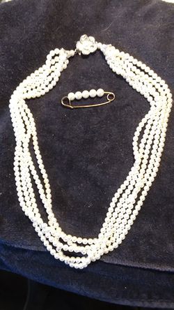 Pearl multi-strand Necklace & Antique brooch