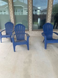 Blue Plastic Adirondack Chairs Set of 3