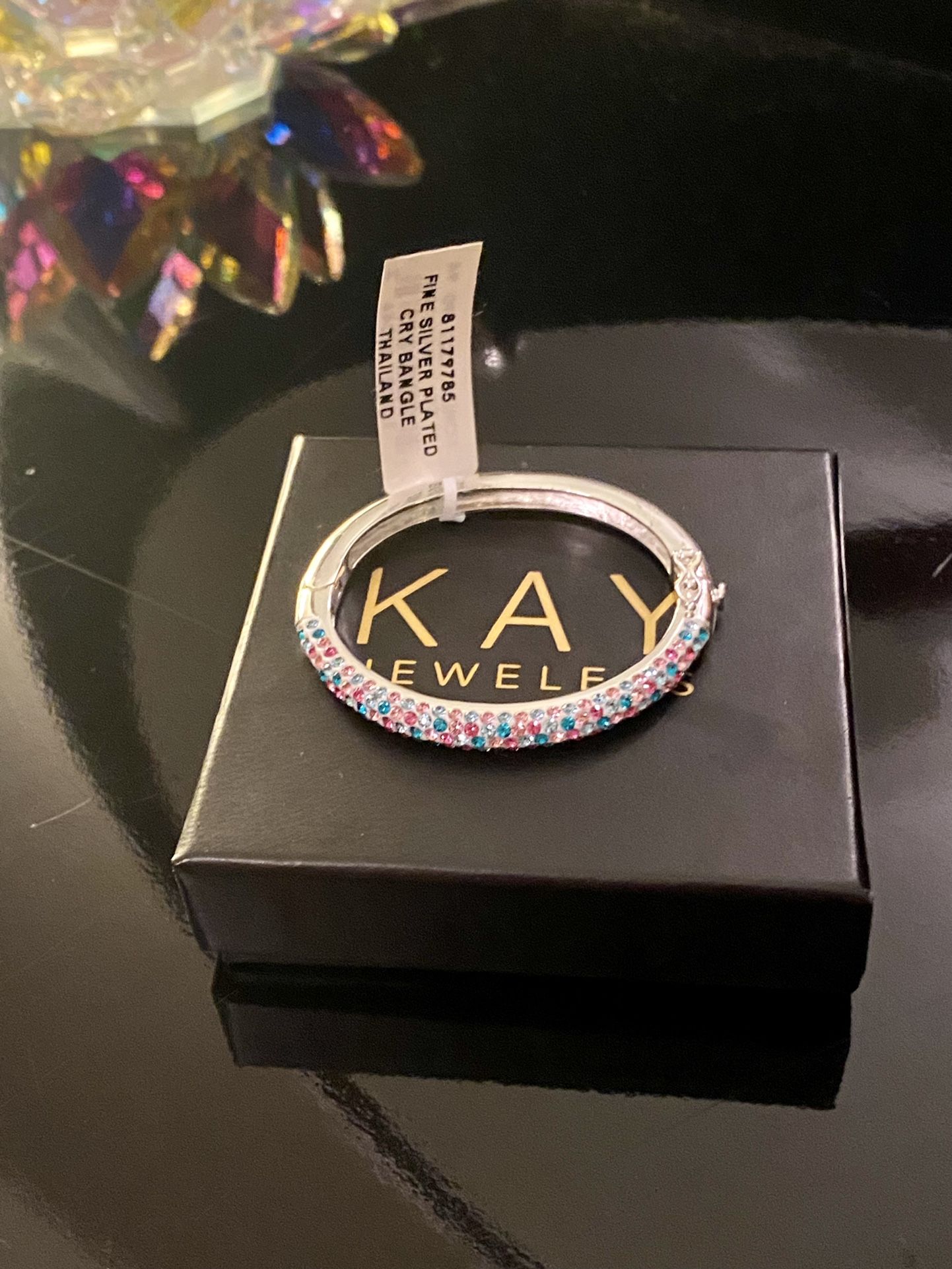 NWT Charming Girl Kids' Silver Plated Pastel Crystal Hinged Bangle Bracelet  