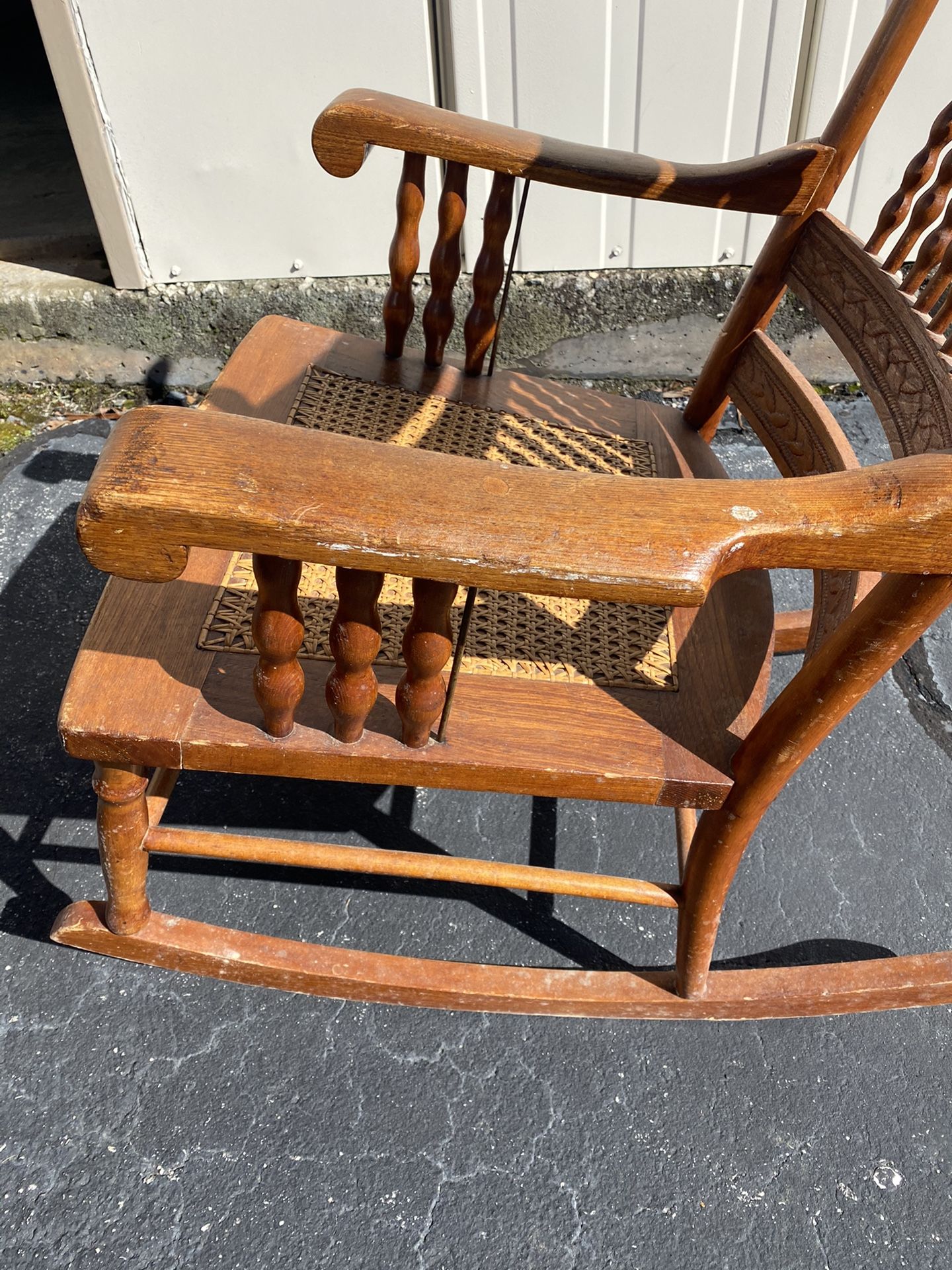 Vintage Wood And Cane Rocking Chair From 1940’s