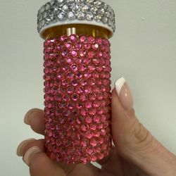 Brand New Hand Bedazzled Hot Pink Crystal Pill Jar