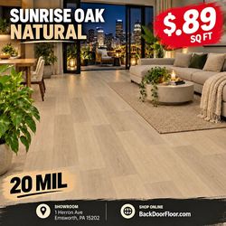 $.89/SQ FT Sunrise Oak Natural LVP Flooring | 20 MIL Luxury Vinyl Plank