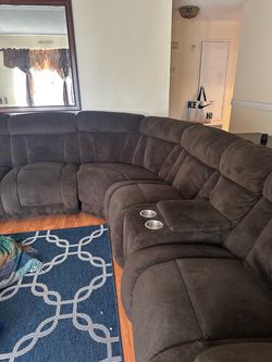 Dark Brown Microfiber Sectional Sofa with Cup Holders