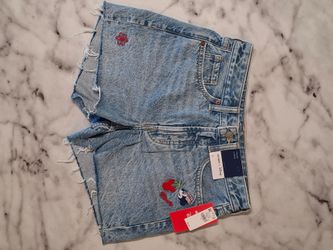 High-Waisted Cut-Off Jean Shorts with Minnie & Floral embroidery
