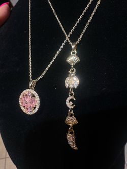✨ 2 14K Gold-plated CZ Necklaces – Floral & Charm Style ✨
