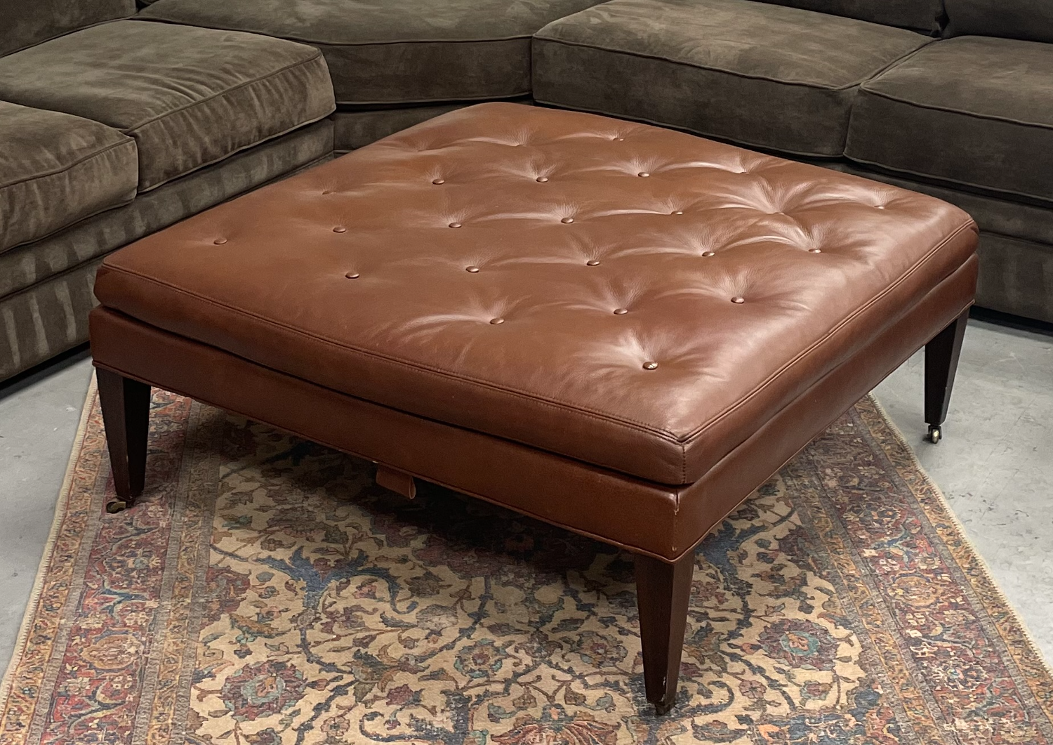 HUGE MACY'S TUFTED LEATHER TABLETOP OTTOMAN / COFFEE TABLE | 🚚 FREE DELIVERY