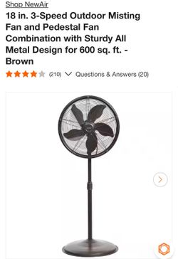 NewAir 18 in. 3-Speed Outdoor Misting Fan and Pedestal Fan Combination with Sturdy All Metal Design for 600 sq. ft. - Brown