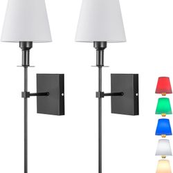 Wall Light Battery Operated Sconce Set Of 2 not Hardwired Black With Remote