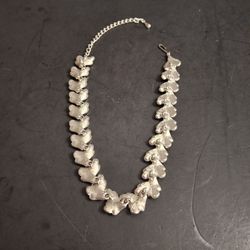 Judy Lee Vintage 1950's Brushed Silvertone 16" Articulated Textured Leaf Necklace W/Makers Mark - Mint Condition