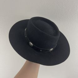 ROCKMOUNT RANCH WEAR Black Felt Wool Silver Concho Edgy Western Cowboy Hat