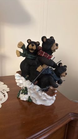Three Bears Skiing Figurine