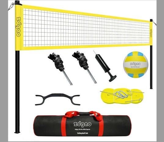 Volleyball Net Outdoor - Portable Volleyball Set for Backyard with Professional Volleyball Net, Wrap Yarn Volleyball and Pump, Boundary Line, Carry Ba