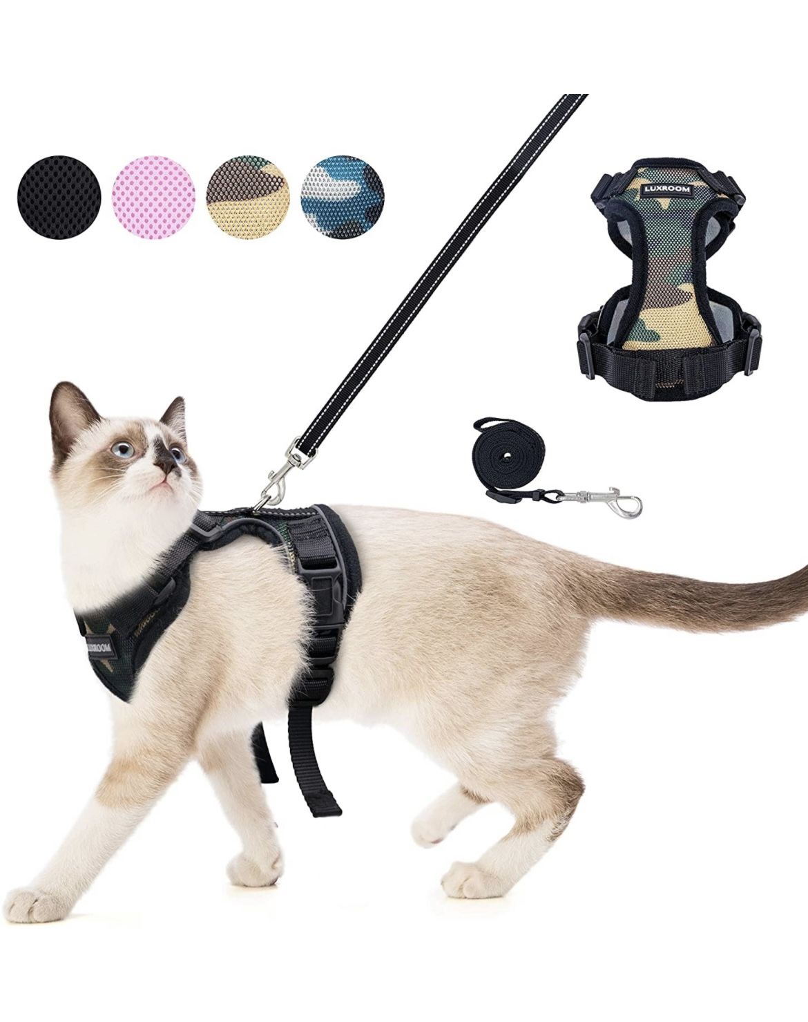 Cat Leash and Harness Set for Walking, Adjustable Breathable Kitten Harness and Leash with Safety Reflective Strap