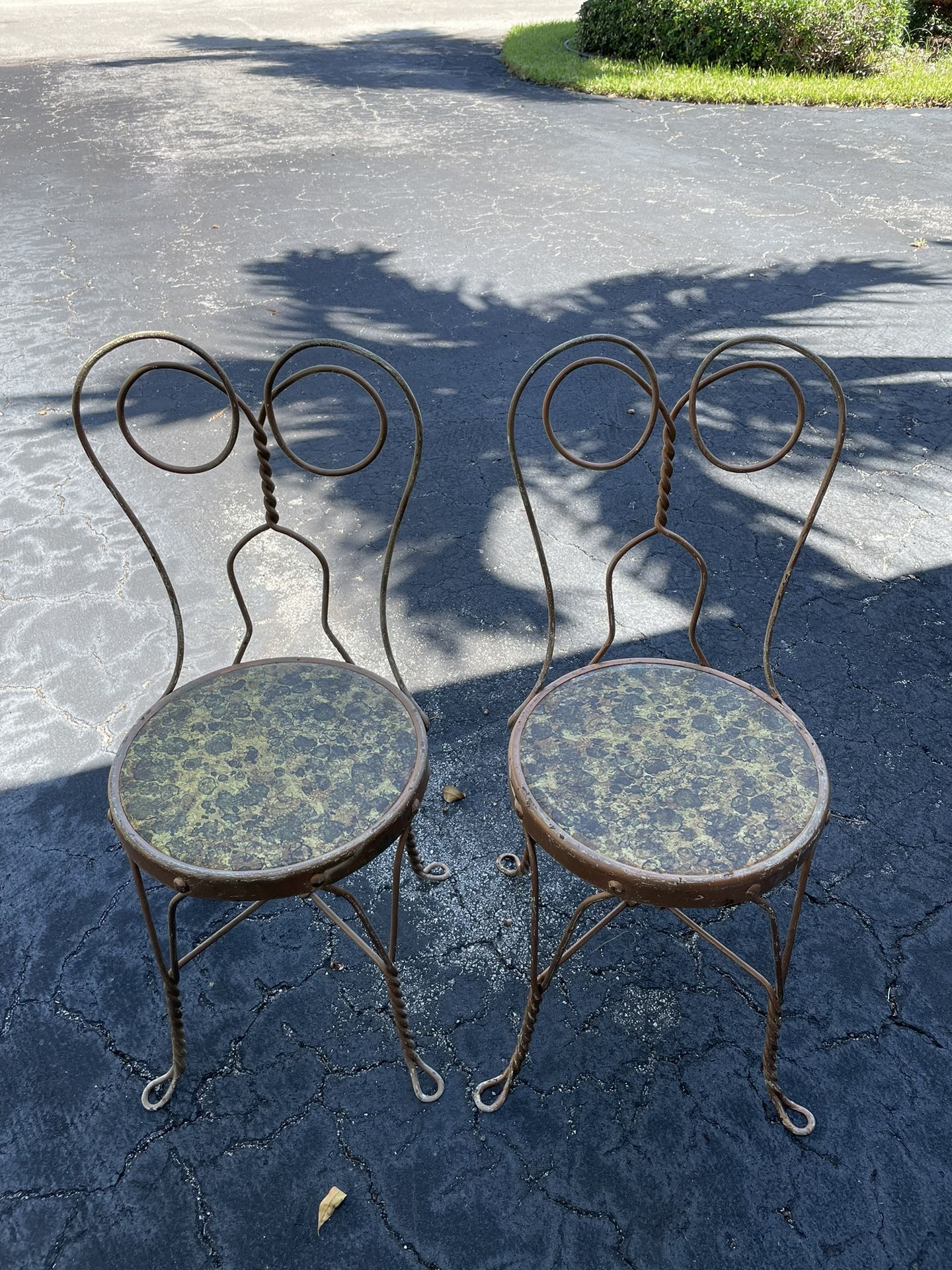 Vintage Pair Of Metal Bistro Ice Cream Chairs