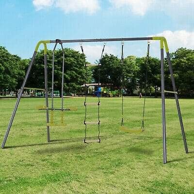 A-Frame Kids Metal Swing Set Swing Chair & Glide Set Climbing Ladder Outdoor Fun