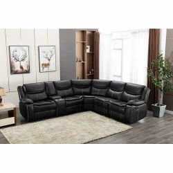 Brand New Gray/Black/Brown Leather Power Reclining Sectional With USB And Cup Holders