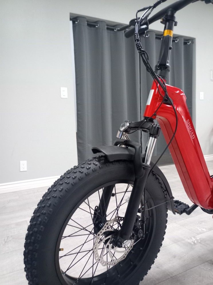 Red SISIGAD Champ 20” Fat Tire E-Bike – Fold, Ride, and Get on Trails & Roads!