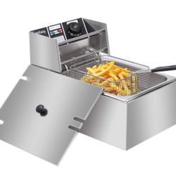 2500W MAX 110V 6.3QT6L Stainless Steel Single Cylinder Electric Fryer US Plug,