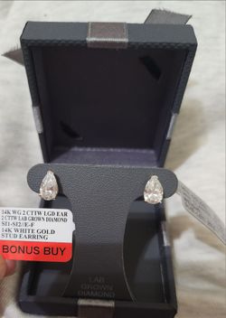 14K White Gold- Lab Grown Diamond Studs Pear Cut