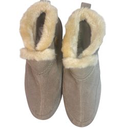 Easy Spirit Suede Faux Fur Lined Ankle Boots Size 9W Taupe Comfort Slip On