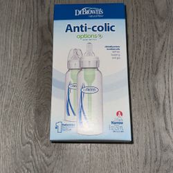 Dr. Brown's Natural Flow Anti-Colic Options+ Narrow Baby Bottle, 8oz, Slow Flow, 0m+, 2 Pack