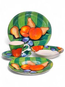 Vintage 90s MISONO Fruit Print Ceramic Dinnerware Set