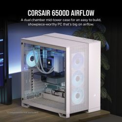 CORSAIR 6500D AIRFLOW Mid-Tower ATX Dual Chamber PC Case – Tempered Glass – Reverse Connection Motherboard Compatible – White 