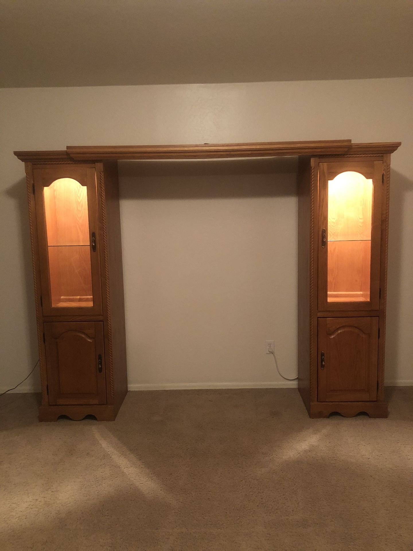 Vintage Oak Headboard w Cabinets