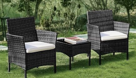 NEW IN BOX Black Rattan Wicker 3 Piece Patio Bistro Set w/ Cushions – $120 FIRM