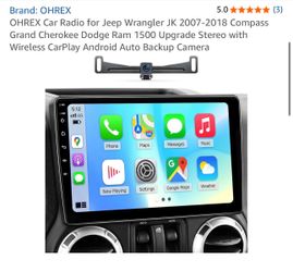 OHREX Car Radio for Jeep Wrangler JK 2007-2018 Compass Grand Cherokee Dodge Ram 1500 Upgrade Stereo with Wireless CarPlay Android Auto Backup Camera