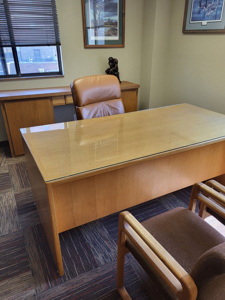 Office Desk, Credenza, Chair, Bookcases