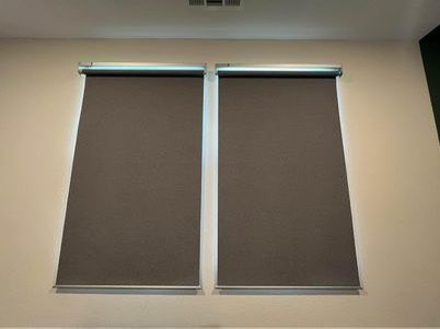 IKEA FYRTUR Black-out roller blind, smart wireless/battery operated, gray, 38x76 ¾ " and 27x76 ¾ "