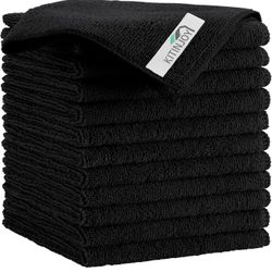 12 Pack Microfiber Cleaning Cloth(12 x 12 Inches, Black), Ultra Soft and Absorbent Cleaning Rags, Reusable and Non-Linting dust Removal Cleaning Cloth