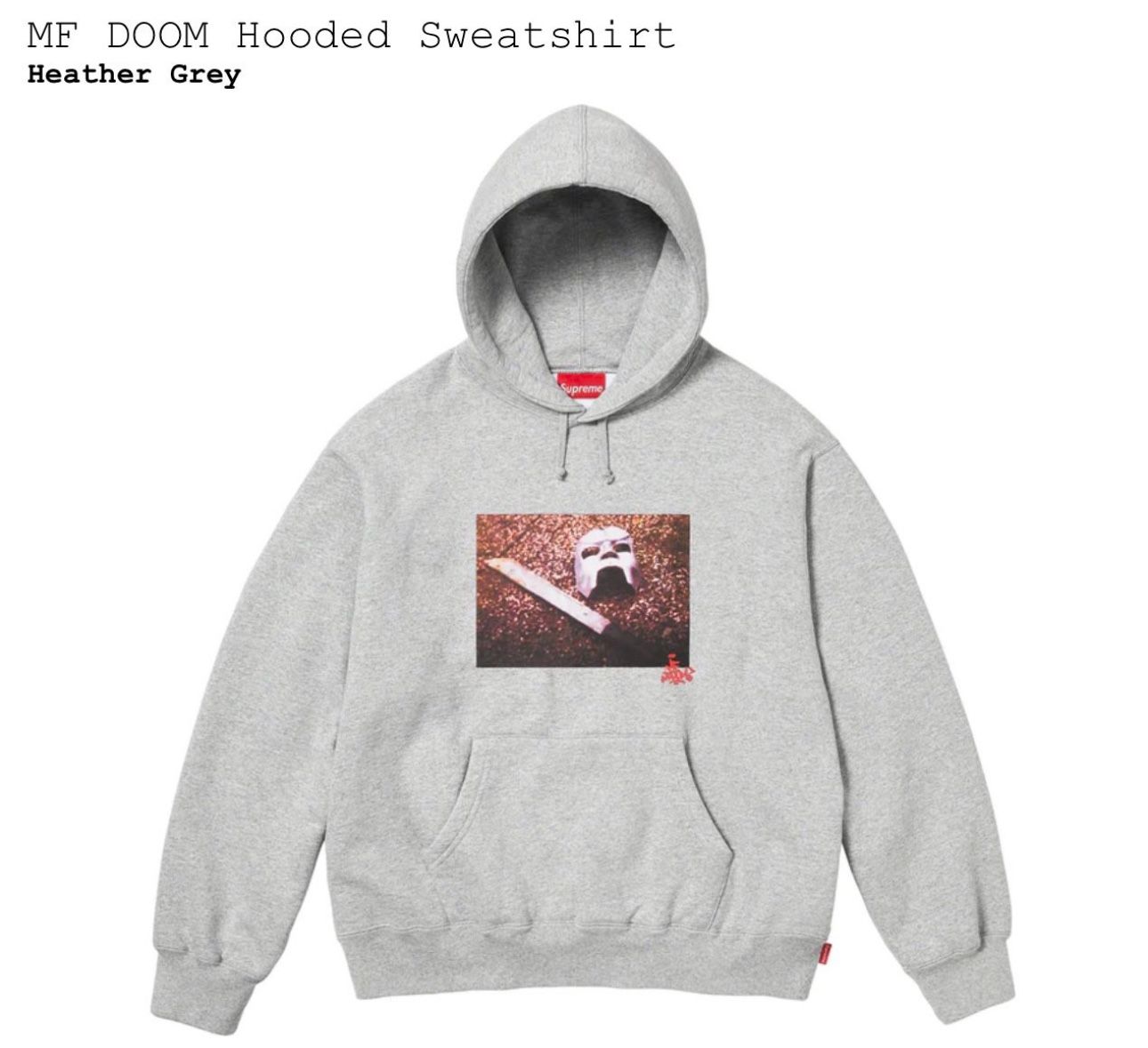 Supreme x MF DOOM Grey Hoodie FW23 In Hand. Size Small