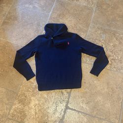 Vintage Ralph Lauren Sport Navy Shawl Collar Cotton Sweater Size Small