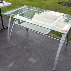 Glass Desk With Keyboard Tray 