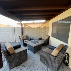 Patio furniture set with fire pit