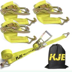 KJE Ratchet Straps Heavy Duty(4 Pack), 2" X 15' Ratchet Strap 10,000 Lbs Max Break Strength, Tie Down Ratcheting With J-Hook, Cargo Straps For Truck, 