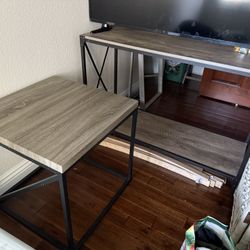 Modern Wood & Metal Side Table / TV Stand Set
