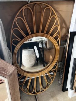 New world market rattan oval mirror