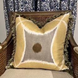 Custom made decorative throw pillow down/feather insert with tassels 20”