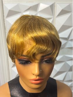 100% Human Hair Honey Blonde Pixie Cut Wig Short Gold Color 27 Glueless Natural Look
