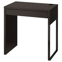 Black Single Drawer Micke IKEA Desk With Chair And Desk Attachment.