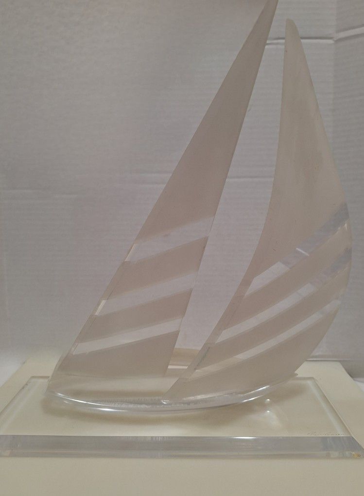 Signed Ryzza Larson Lucite Sailboat Sculpture