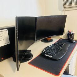 Custom PC Setup – 2 Desktops with 1 Console With Stand Up Desk Adjustable 
