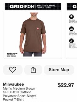 Men's Medium Brown GRIDIRON Cotton/ Polyester Short-Sleeve Pocket T-Shirt