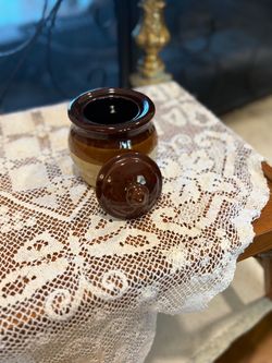 Small Mid Century Brown Glazed Ceramic Jar with Lid