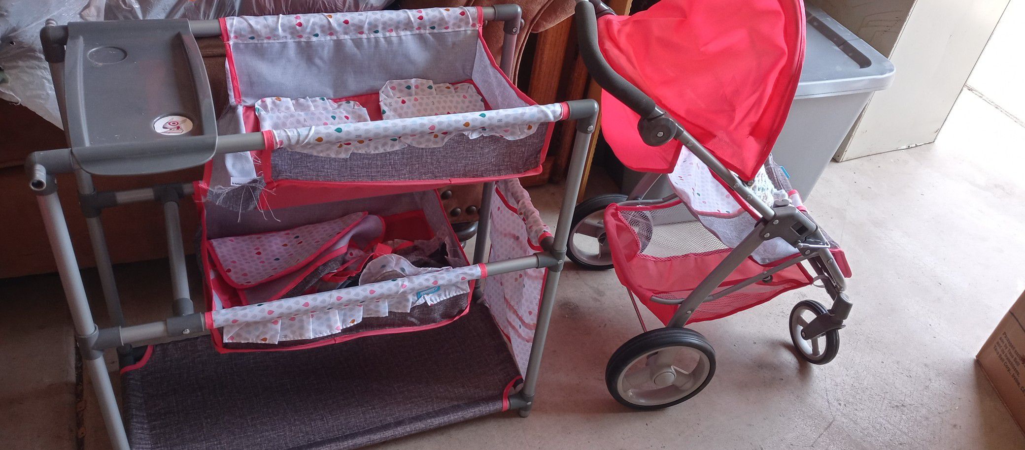Doll changing table and stroller