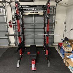 PRO SERIES Ultimate 3-1 Half Rack Functional Trainer w/Smith Machine Bar | 400lb Stack | Gym Equipment | Fitness | Commercial | Squat Rack 